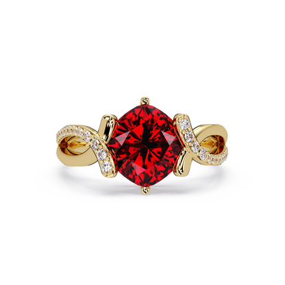 3.9 CTW Cushion Infinity Pavé Colorstone Ring RR Yellow Gold