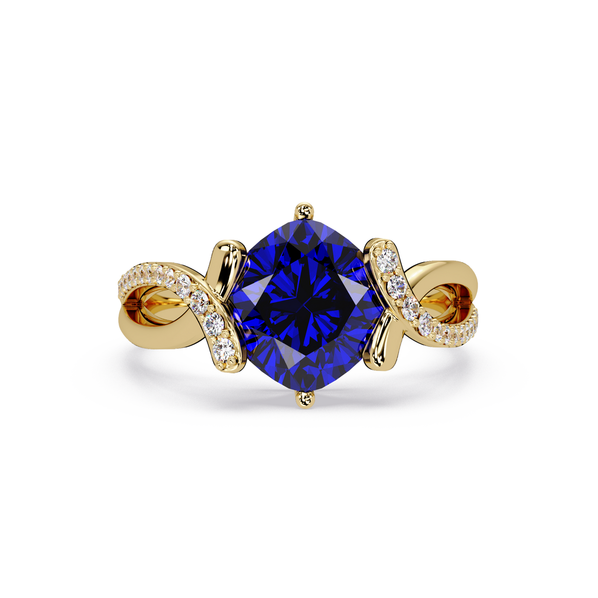 3.9 CTW Cushion Infinity Pavé Colorstone Ring SB Yellow Gold