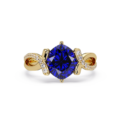 3.9 CTW Cushion Infinity Pavé Colorstone Ring SB Yellow Gold