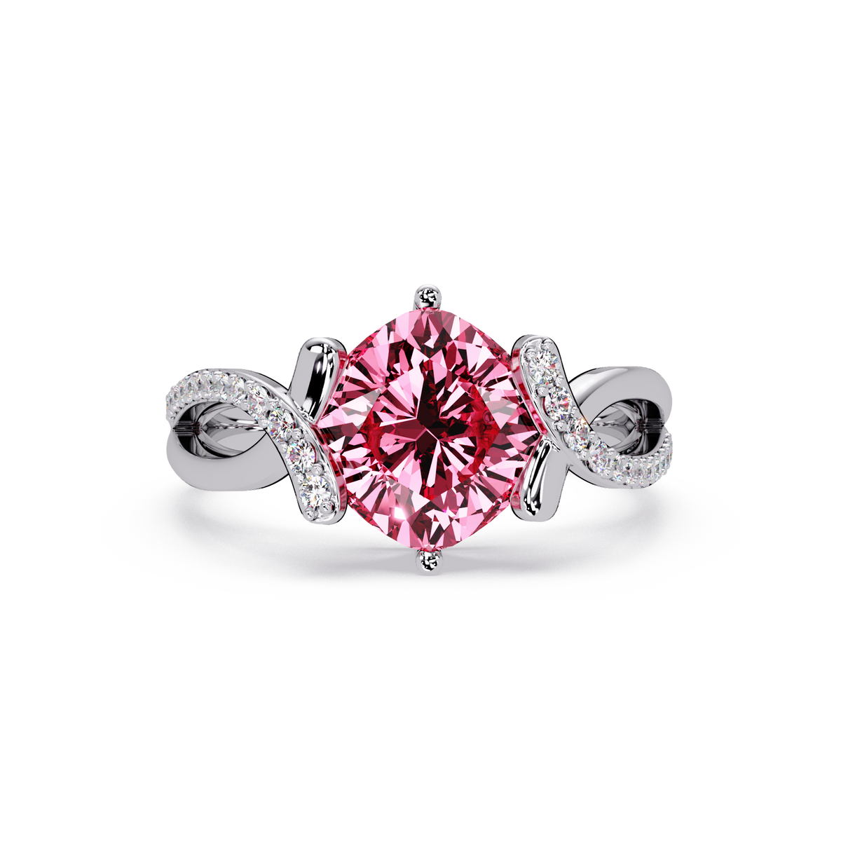 3.9 CTW Cushion Infinity Pavé Colorstone Ring TP White Gold