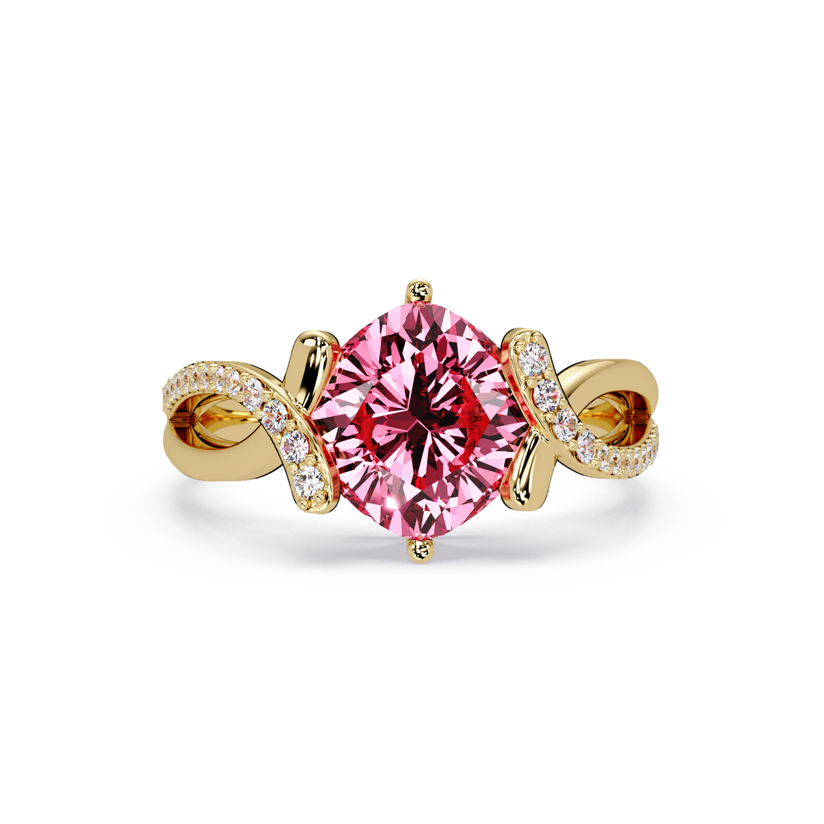 3.9 CTW Cushion Infinity Pavé Colorstone Ring TP Yellow Gold