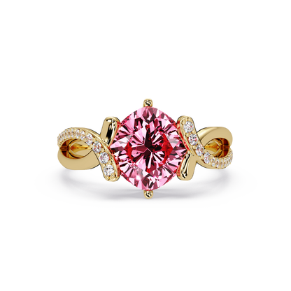 3.9 CTW Cushion Infinity Pavé Colorstone Ring TP Yellow Gold