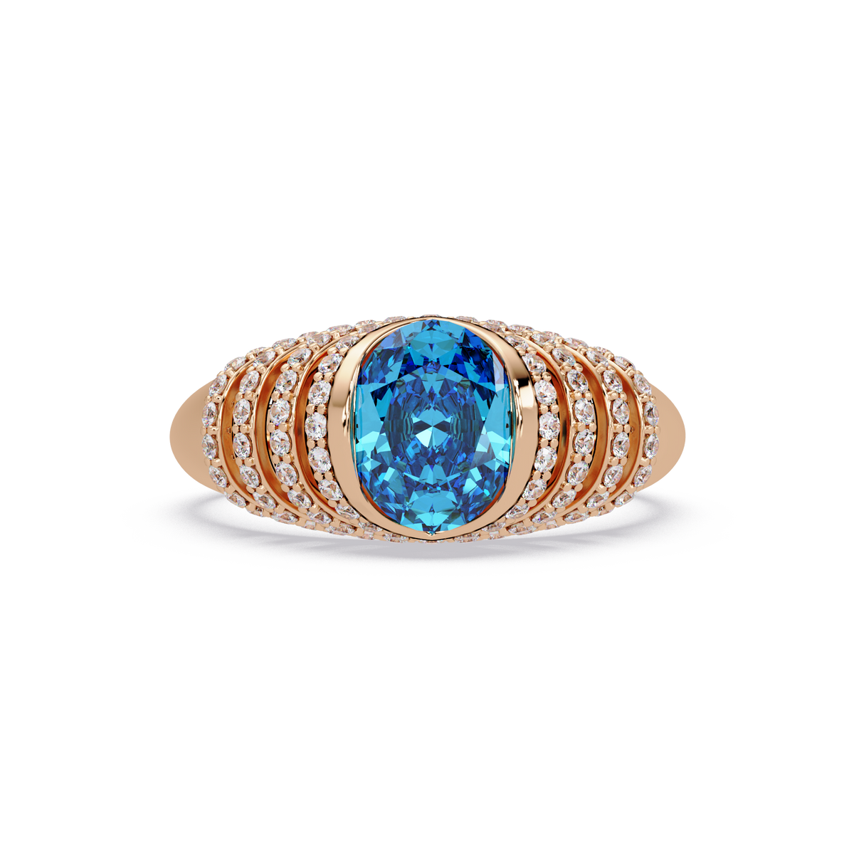 CAD-040 oval bezel multi-row pavé colorstone ring AB 14K Rose Gold