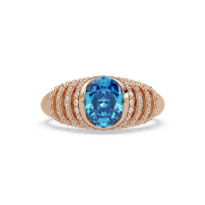 CAD-040 oval bezel multi-row pavé colorstone ring AB 14K Rose Gold