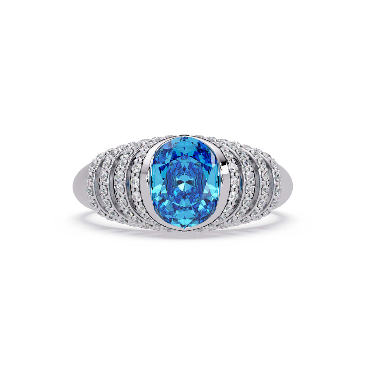 CAD-040 oval bezel multi-row pavé colorstone ring AB 14K White Gold
