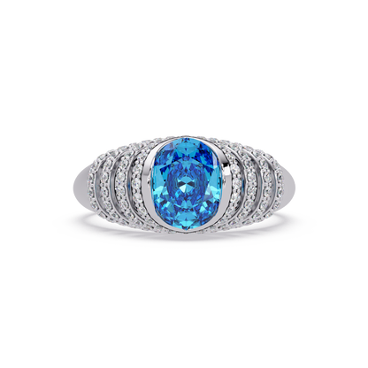 CAD-040 oval bezel multi-row pavé colorstone ring AB 14K White Gold