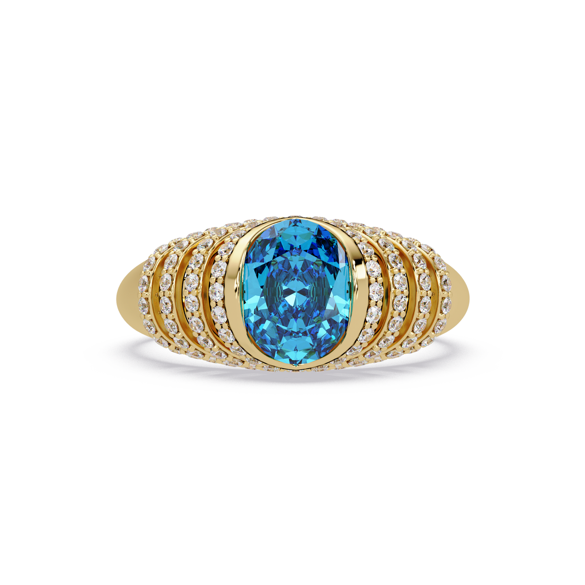 CAD-040 oval bezel multi-row pavé colorstone ring AB 14K Yellow Gold