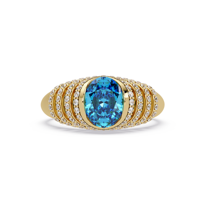 CAD-040 oval bezel multi-row pavé colorstone ring AB 14K Yellow Gold