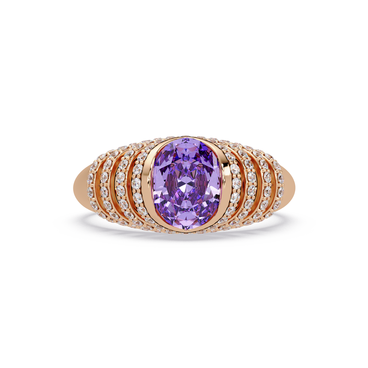 CAD-040 oval bezel multi-row pavé colorstone ring AP 14K Rose Gold