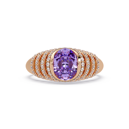 CAD-040 oval bezel multi-row pavé colorstone ring AP 14K Rose Gold