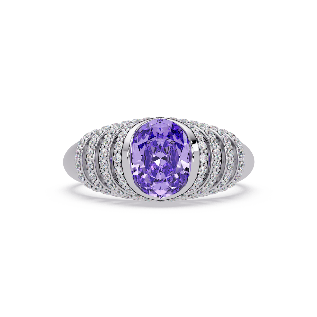 CAD-040 oval bezel multi-row pavé colorstone ring AP 14K White Gold
