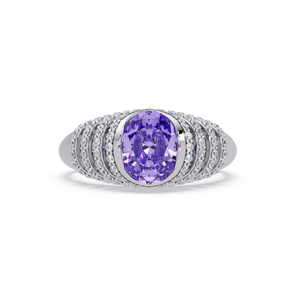 CAD-040 oval bezel multi-row pavé colorstone ring AP 14K White Gold