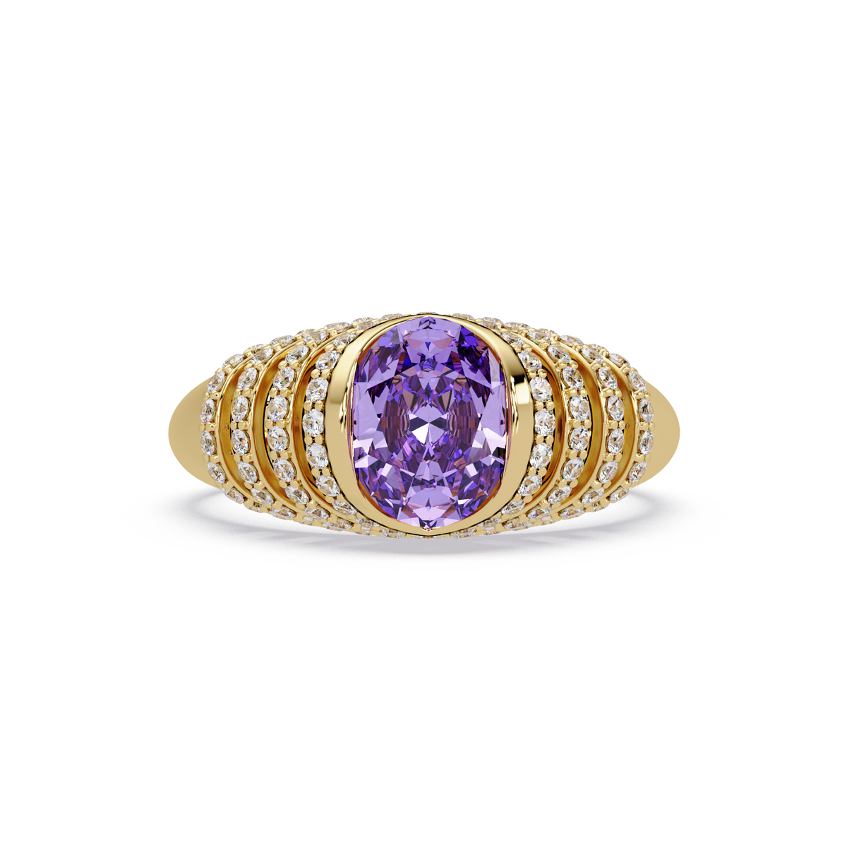 CAD-040 oval bezel multi-row pavé colorstone ring AP 14K Yellow Gold