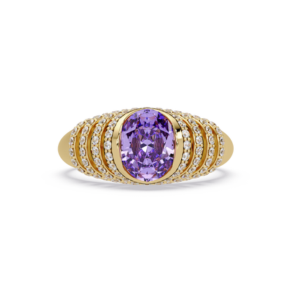 CAD-040 oval bezel multi-row pavé colorstone ring AP 14K Yellow Gold
