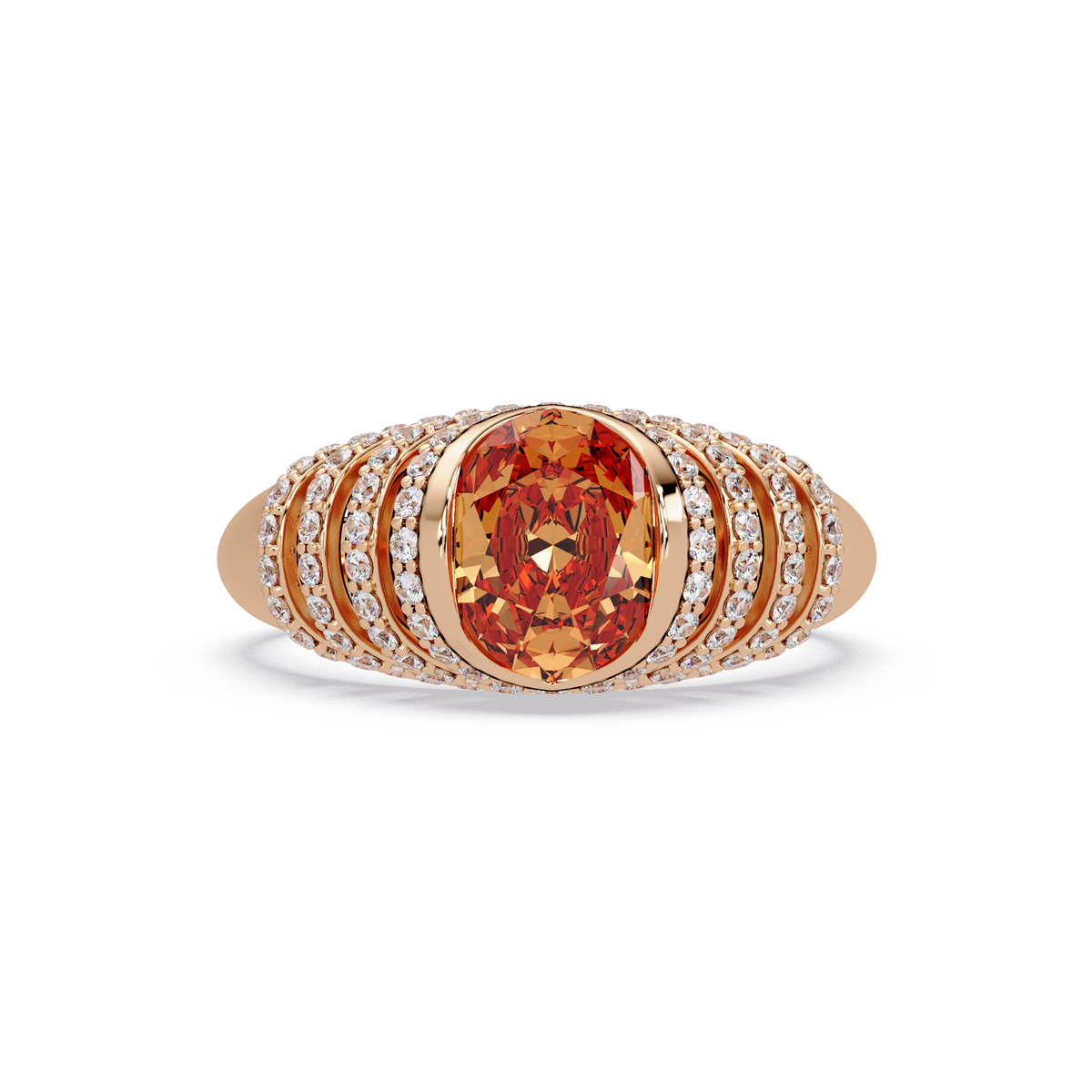 CAD-040 oval bezel multi-row pavé colorstone ring CT 14K Rose Gold