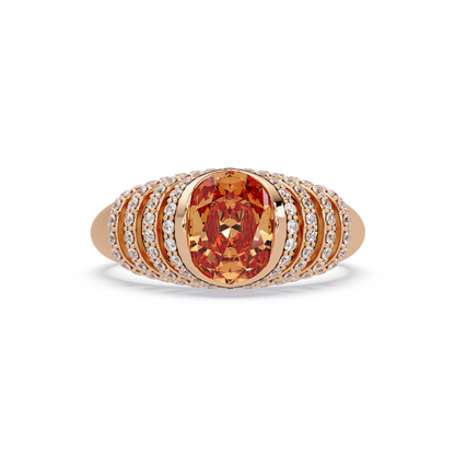 CAD-040 oval bezel multi-row pavé colorstone ring CT 14K Rose Gold
