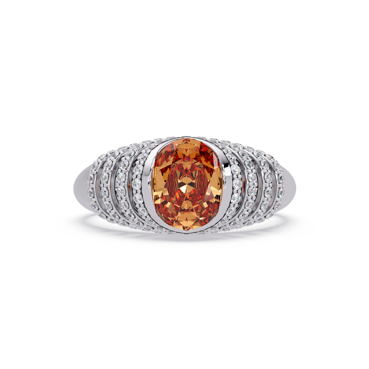 CAD-040 oval bezel multi-row pavé colorstone ring CT 14K White Gold