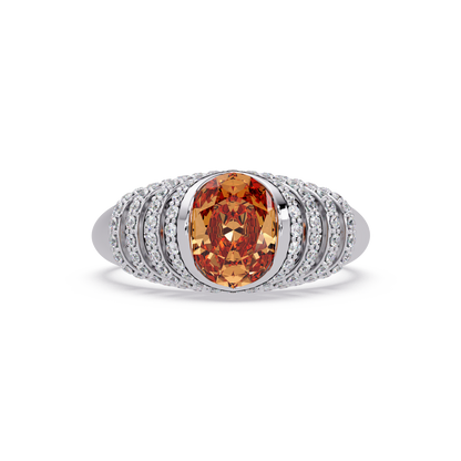 CAD-040 oval bezel multi-row pavé colorstone ring CT 14K White Gold