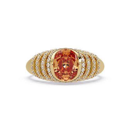 CAD-040 oval bezel multi-row pavé colorstone ring CT 14K Yellow Gold