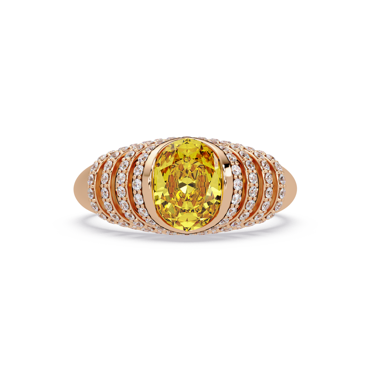 CAD-040 oval bezel multi-row pavé colorstone ring CY 14K Rose Gold