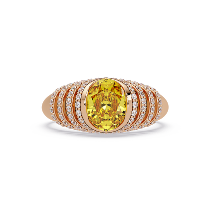 CAD-040 oval bezel multi-row pavé colorstone ring CY 14K Rose Gold