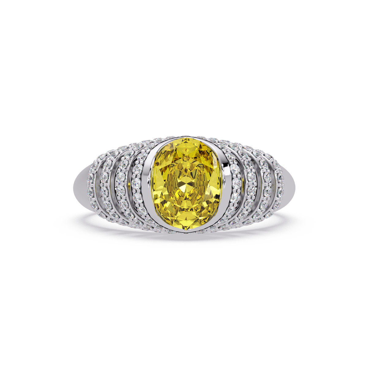 CAD-040 oval bezel multi-row pavé colorstone ring CY 14K White Gold