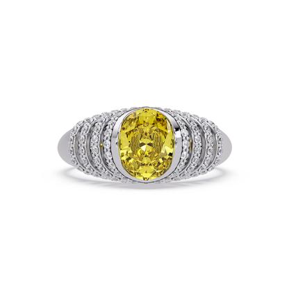 CAD-040 oval bezel multi-row pavé colorstone ring CY 14K White Gold