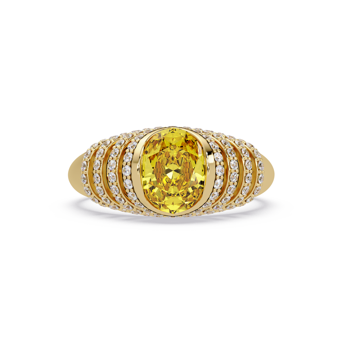 CAD-040 oval bezel multi-row pavé colorstone ring CY 14K Yellow Gold