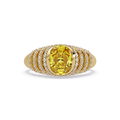 CAD-040 oval bezel multi-row pavé colorstone ring CY 14K Yellow Gold