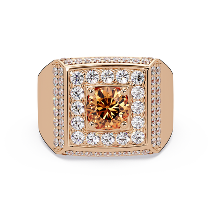 2.0 CTW Round Colorstone Diamond Halo Men's Signet Ring with Champagne Topaz in Rose Gold – Lunéa Paris