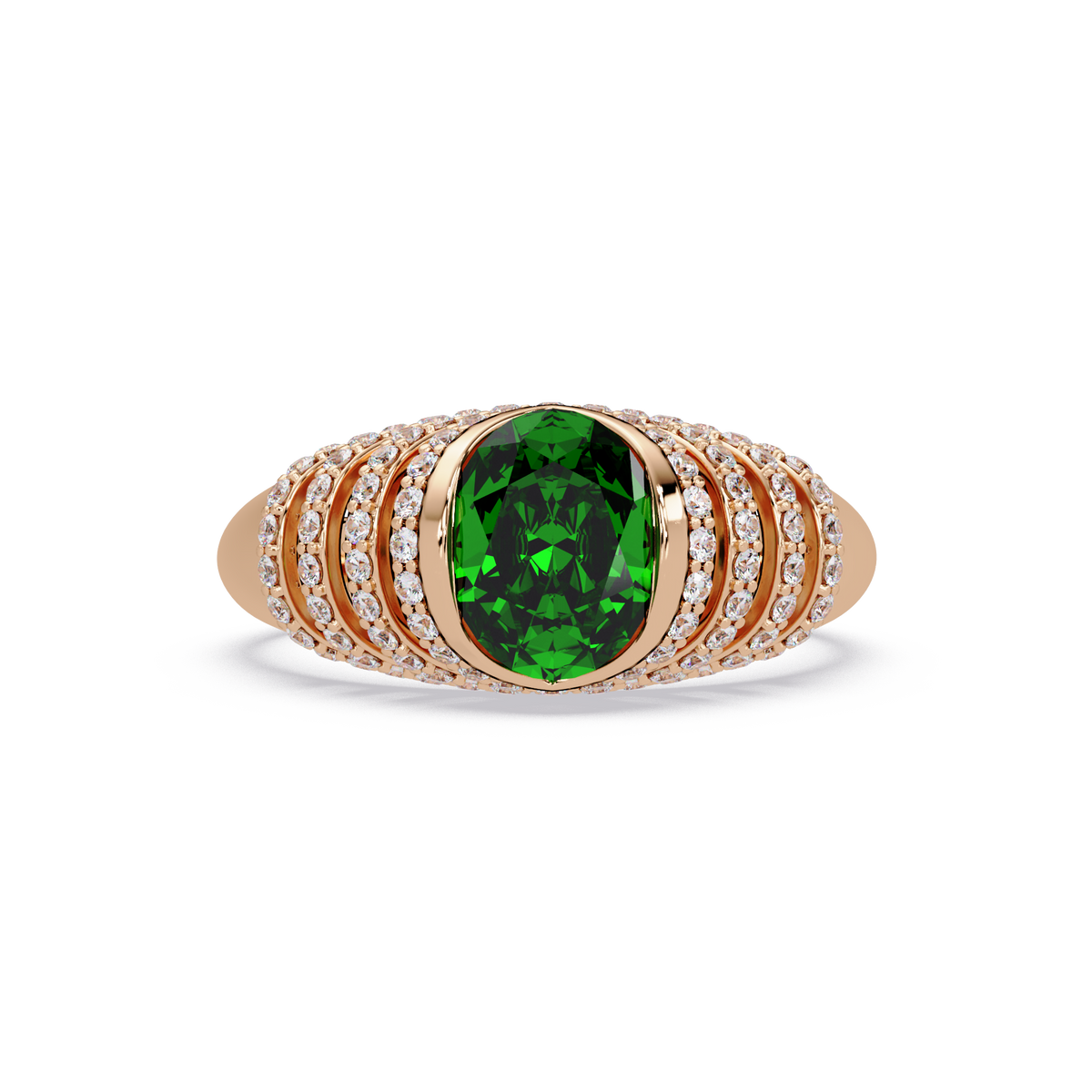 CAD-040 oval bezel multi-row pavé colorstone ring EG 14K Rose Gold