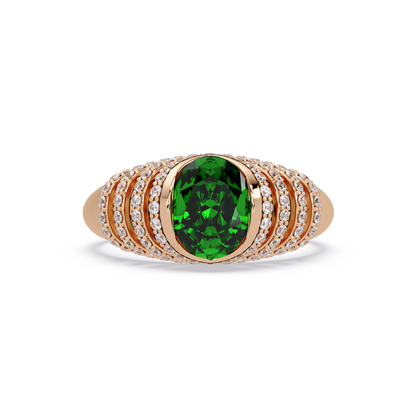 CAD-040 oval bezel multi-row pavé colorstone ring EG 14K Rose Gold
