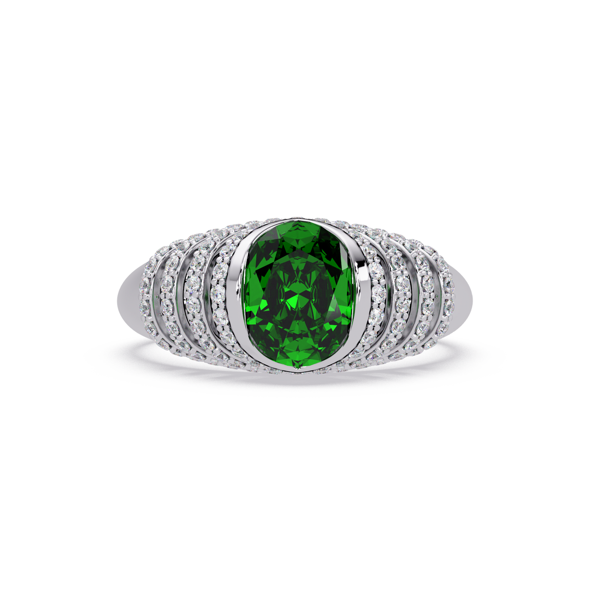 CAD-040 oval bezel multi-row pavé colorstone ring EG 14K White Gold
