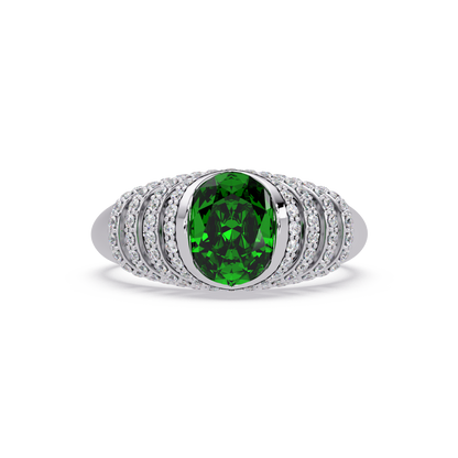 CAD-040 oval bezel multi-row pavé colorstone ring EG 14K White Gold