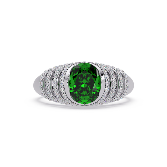 CAD-040 oval bezel multi-row pavé colorstone ring EG 14K White Gold