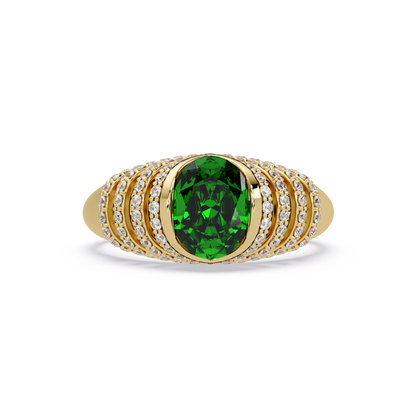CAD-040 oval bezel multi-row pavé colorstone ring EG 14K Yellow Gold