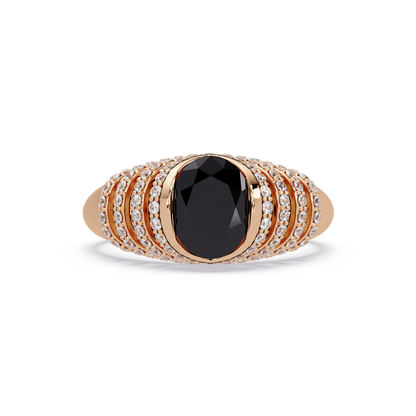 CAD-040 oval bezel multi-row pavé colorstone ring ON 14K Rose Gold
