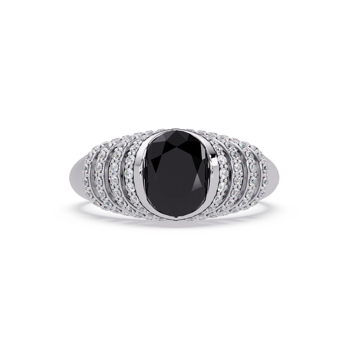 CAD-040 oval bezel multi-row pavé colorstone ring ON 14K White Gold