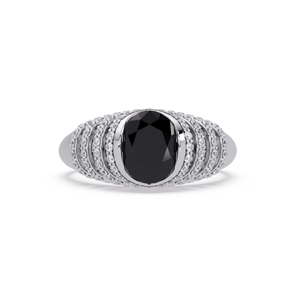 CAD-040 oval bezel multi-row pavé colorstone ring ON 14K White Gold