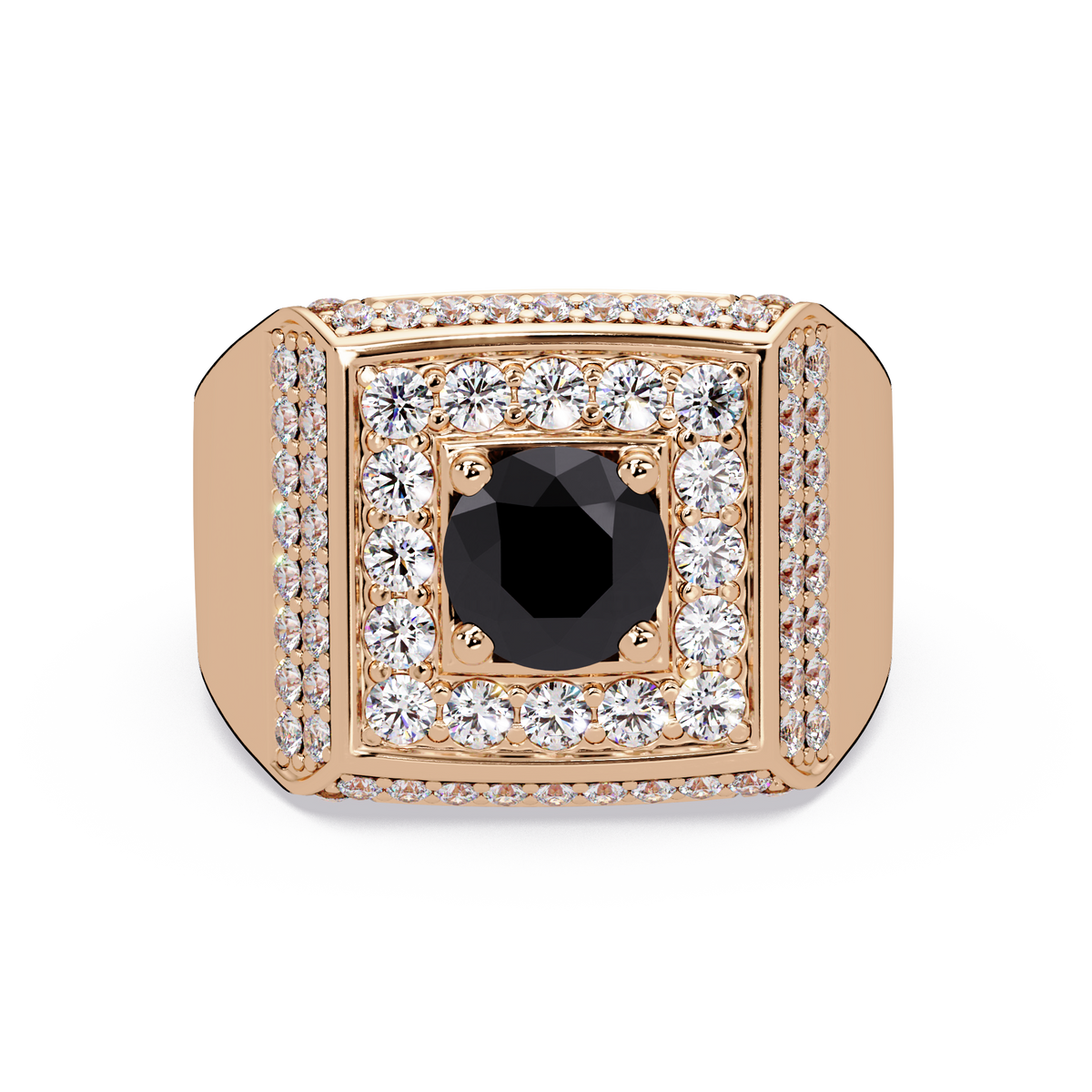 2.0 CTW Round Colorstone Diamond Halo Men's Signet Ring with Onyx in Rose Gold – Lunéa Paris