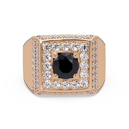 2.0 CTW Round Colorstone Diamond Halo Men's Signet Ring with Onyx in Rose Gold – Lunéa Paris