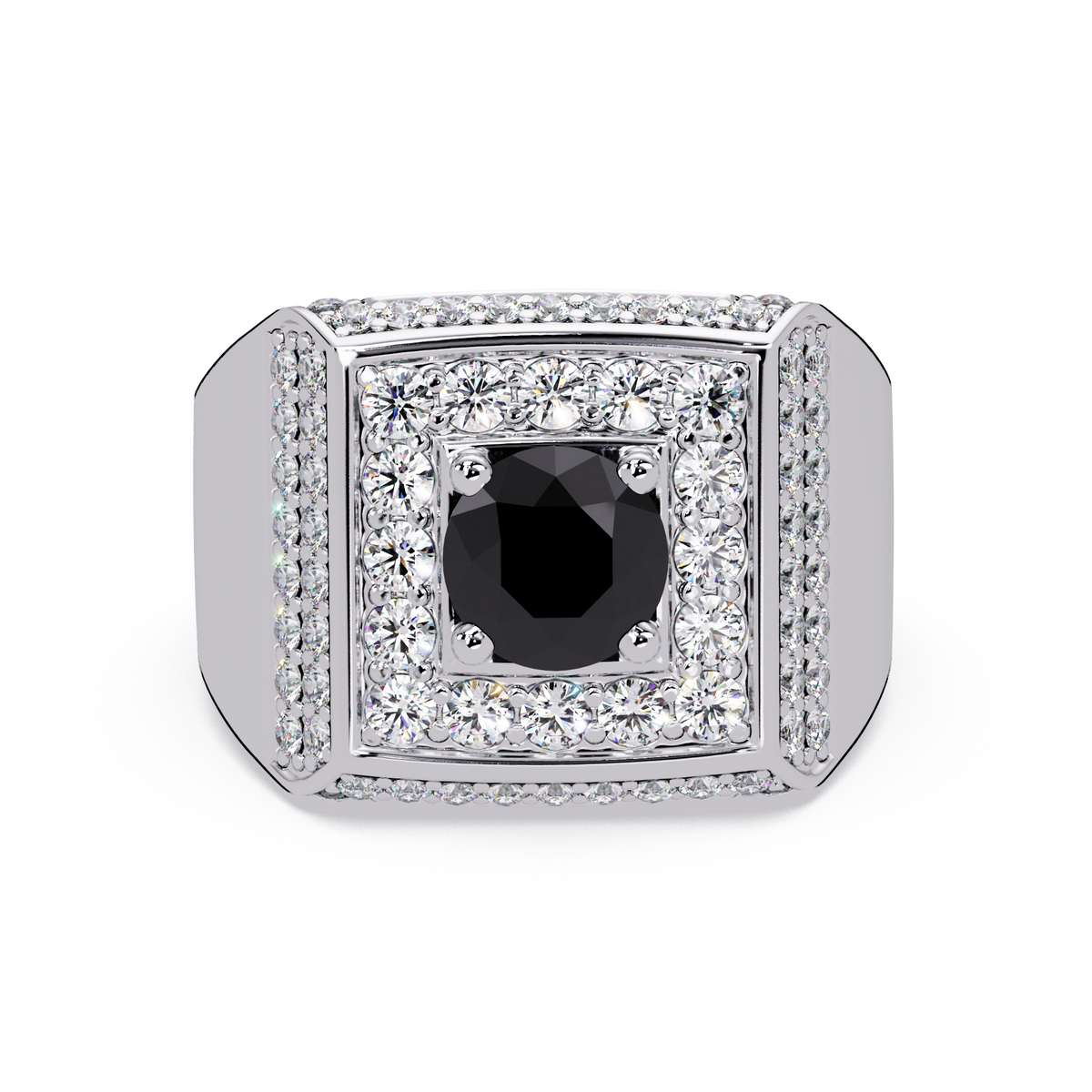 2.0 CTW Round Colorstone Diamond Halo Men's Signet Ring with Onyx in White Gold – Lunéa Paris