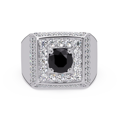 2.0 CTW Round Colorstone Diamond Halo Men's Signet Ring with Onyx in White Gold – Lunéa Paris