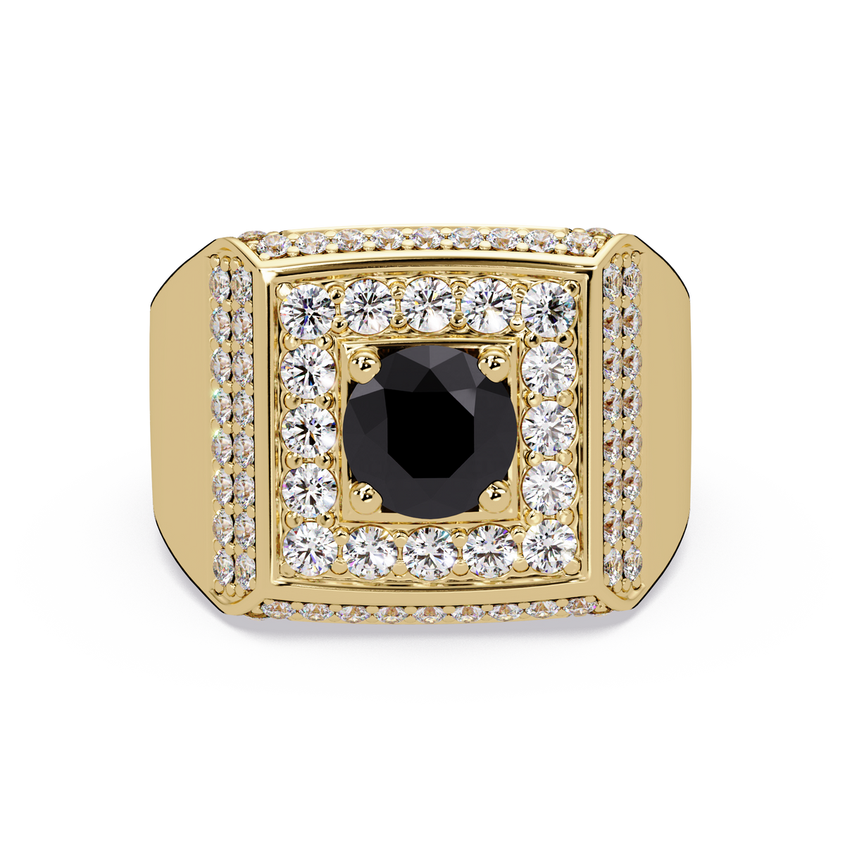 2.0 CTW Round Colorstone Diamond Halo Men's Signet Ring with Onyx in Yellow Gold – Lunéa Paris