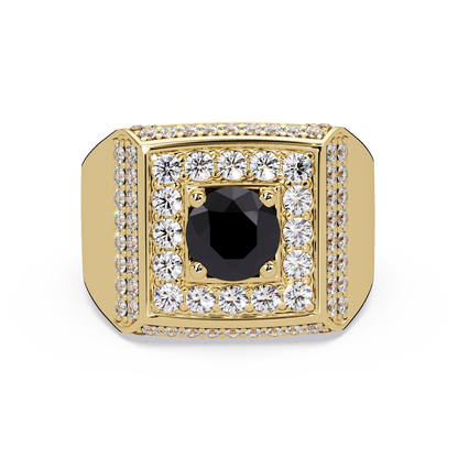 2.0 CTW Round Colorstone Diamond Halo Men's Signet Ring with Onyx in Yellow Gold – Lunéa Paris