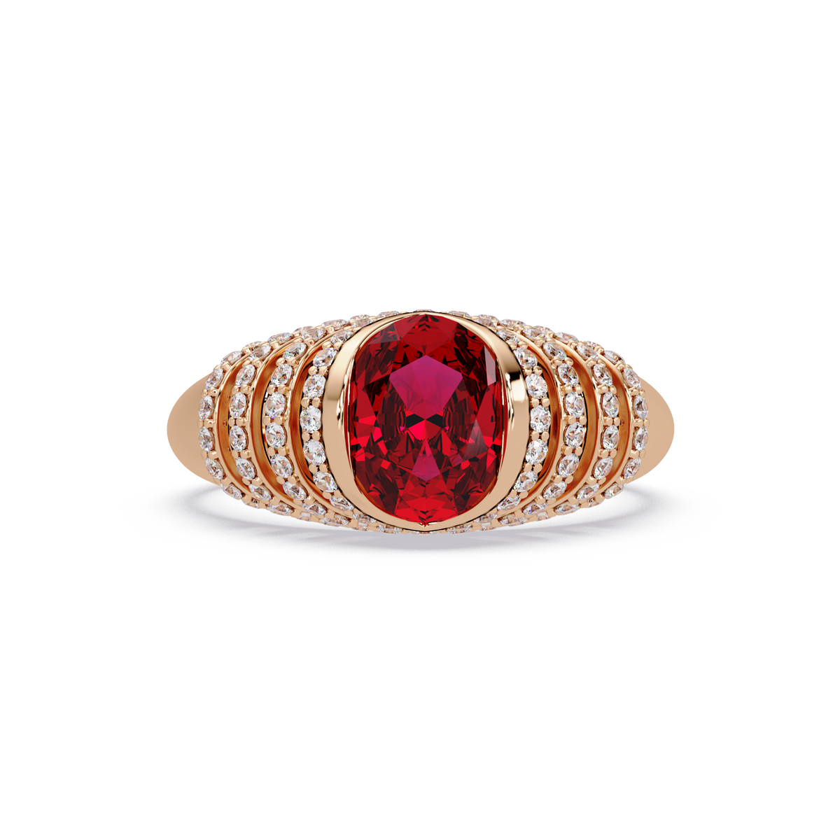 CAD-040 oval bezel multi-row pavé colorstone ring RR 14K Rose Gold