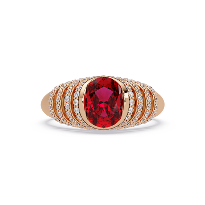 CAD-040 oval bezel multi-row pavé colorstone ring RR 14K Rose Gold