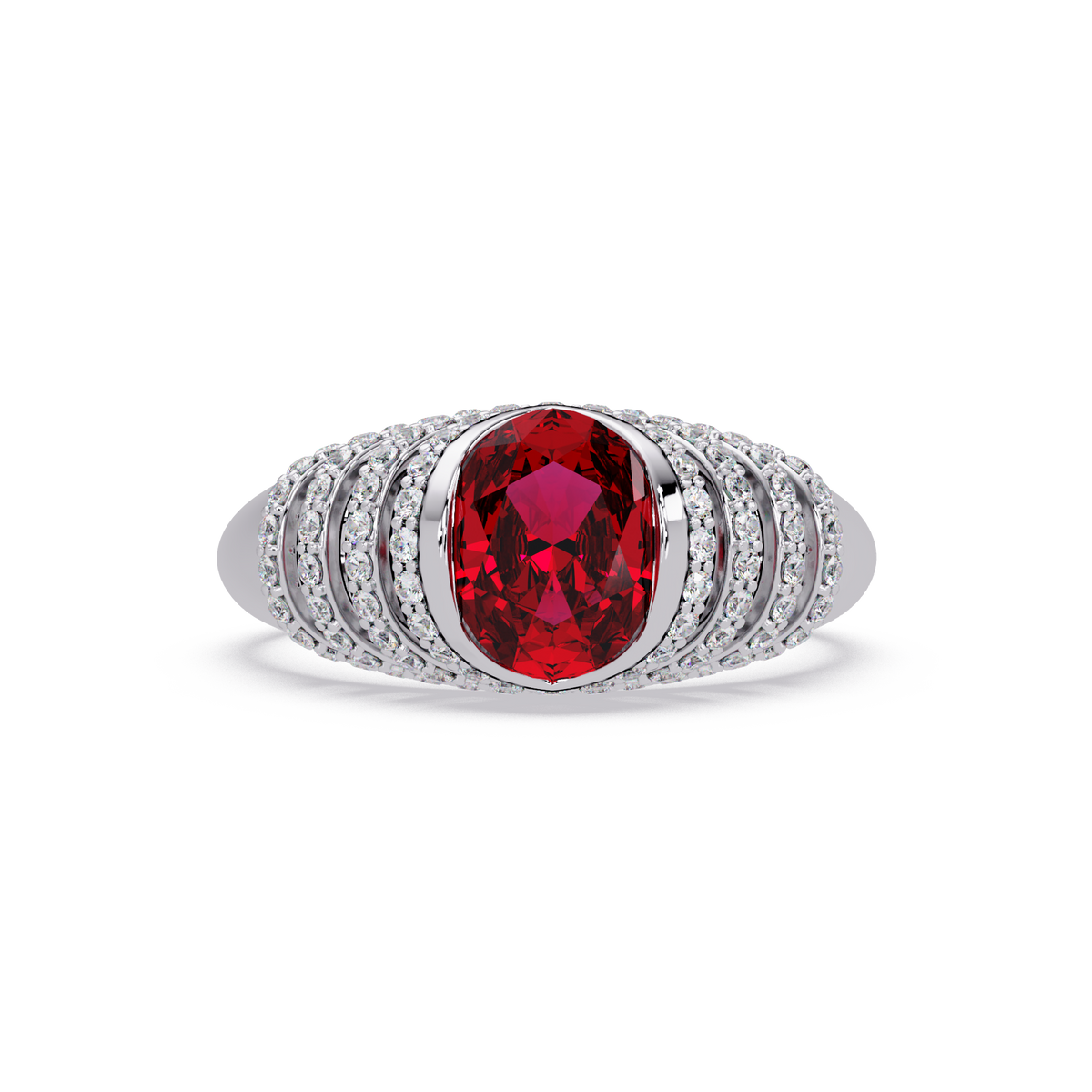 CAD-040 oval bezel multi-row pavé colorstone ring RR 14K White Gold