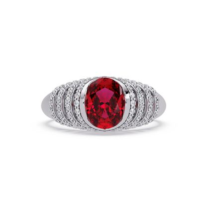 CAD-040 oval bezel multi-row pavé colorstone ring RR 14K White Gold