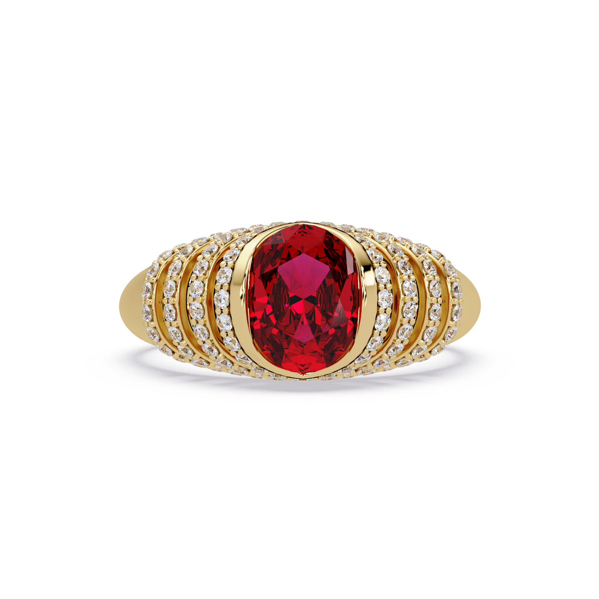 CAD-040 oval bezel multi-row pavé colorstone ring RR 14K Yellow Gold